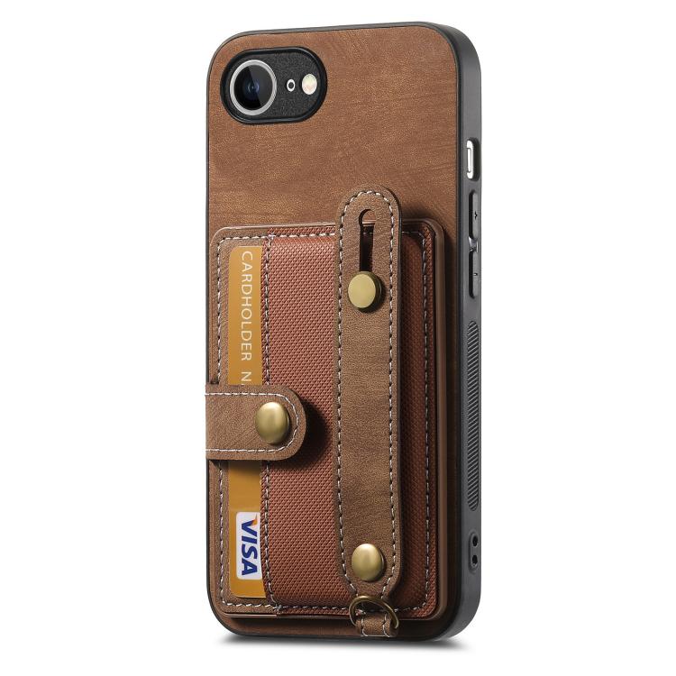 For iPhone 17e / 16e Retro Cross Wristband Wallet Leather Back Phone Case