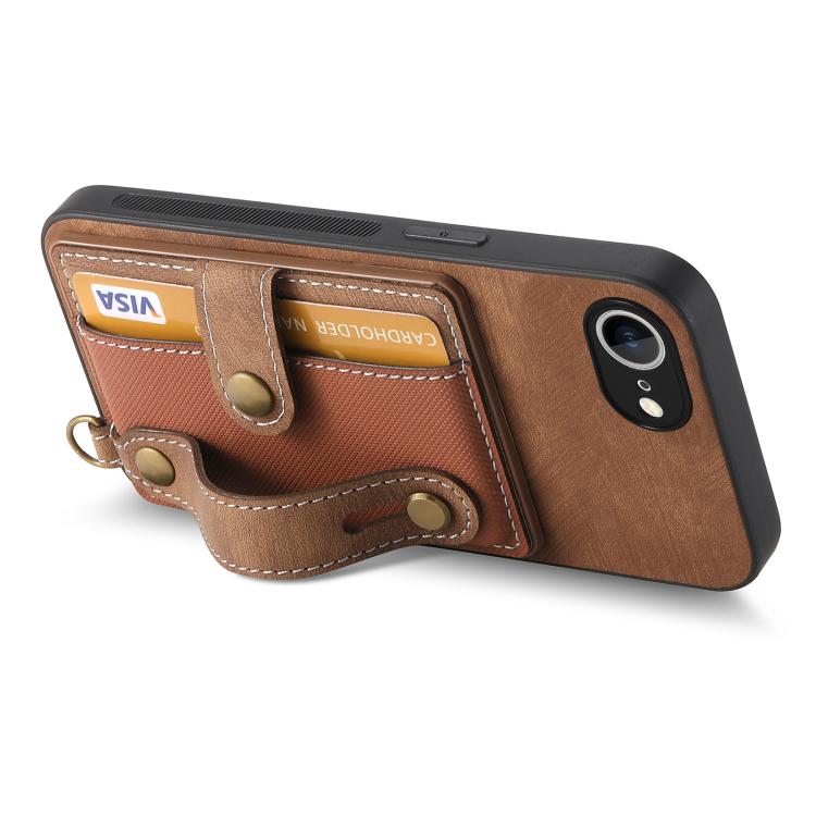 For iPhone 17e / 16e Retro Cross Wristband Wallet Leather Back Phone Case