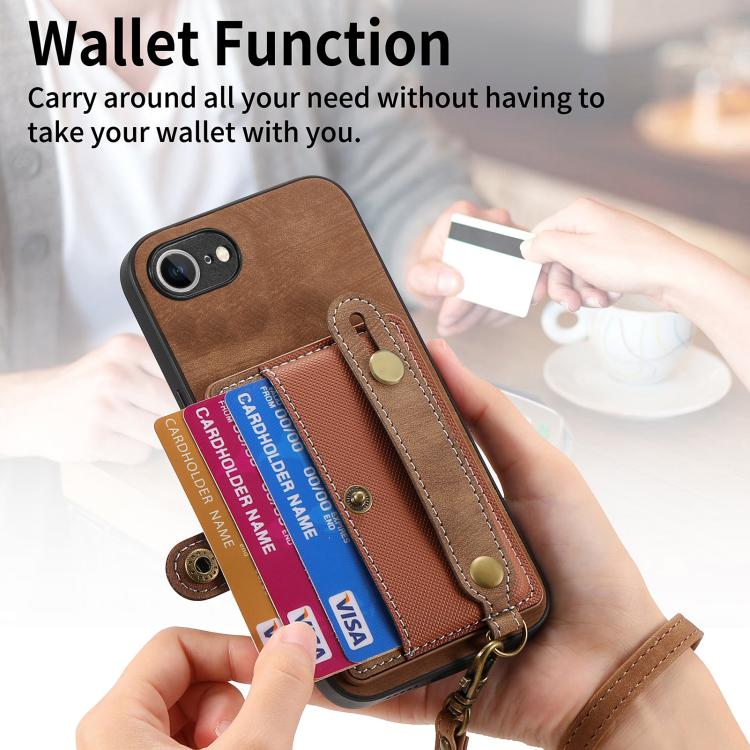 For iPhone 17e / 16e Retro Cross Wristband Wallet Leather Back Phone Case