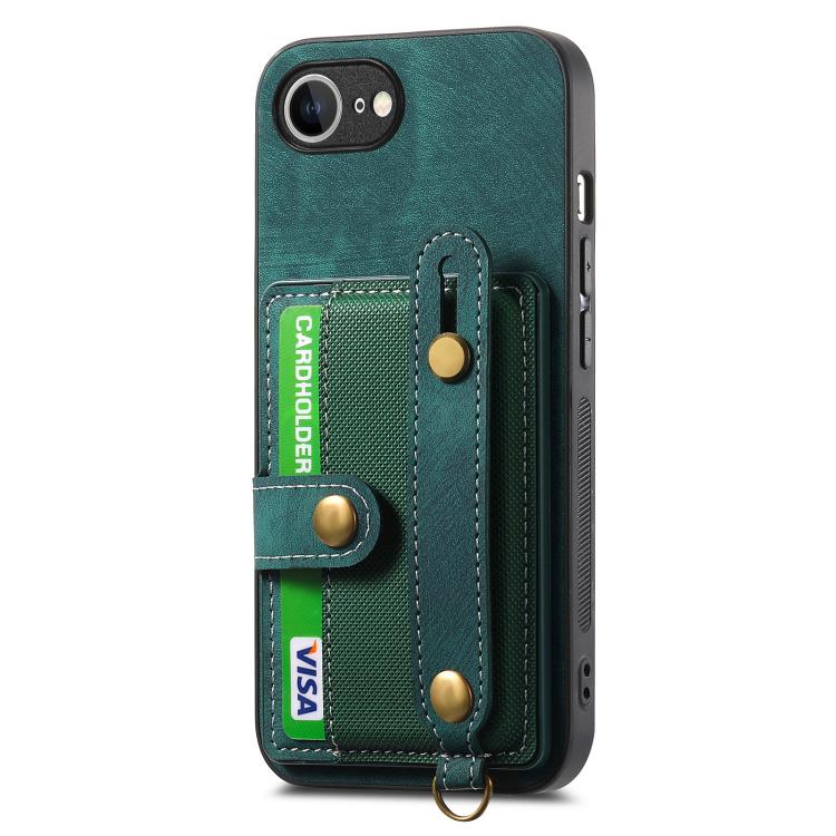 For iPhone 17e / 16e Retro Cross Wristband Wallet Leather Back Phone Case