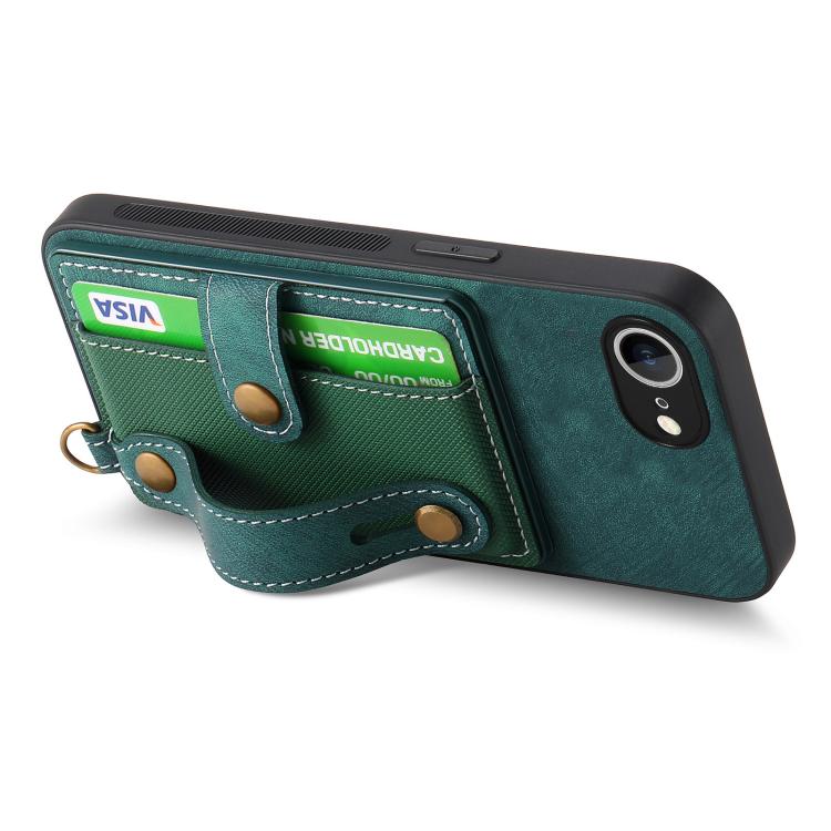 For iPhone 17e / 16e Retro Cross Wristband Wallet Leather Back Phone Case