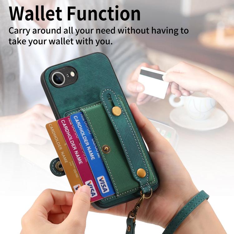 For iPhone 17e / 16e Retro Cross Wristband Wallet Leather Back Phone Case
