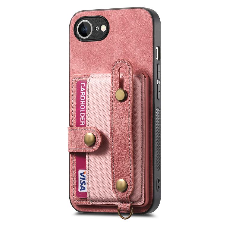For iPhone 17e / 16e Retro Cross Wristband Wallet Leather Back Phone Case