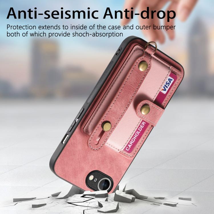 For iPhone 17e / 16e Retro Cross Wristband Wallet Leather Back Phone Case