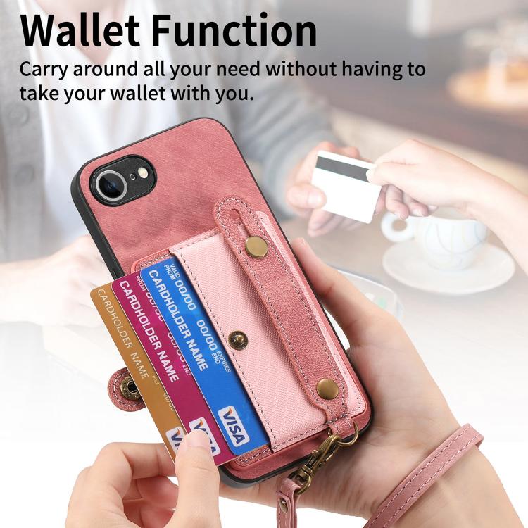 For iPhone 17e / 16e Retro Cross Wristband Wallet Leather Back Phone Case