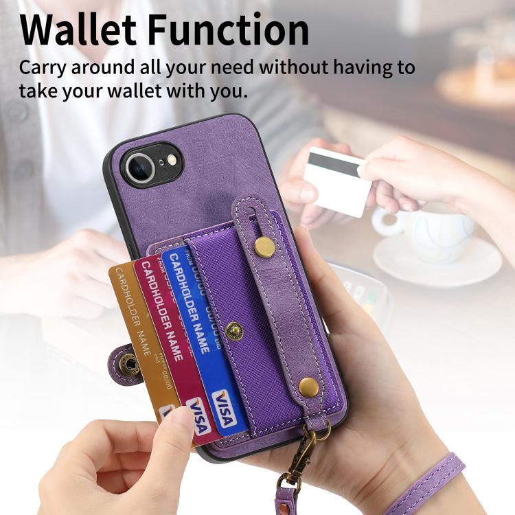 For iPhone 17e / 16e Retro Cross Wristband Wallet Leather Back Phone Case
