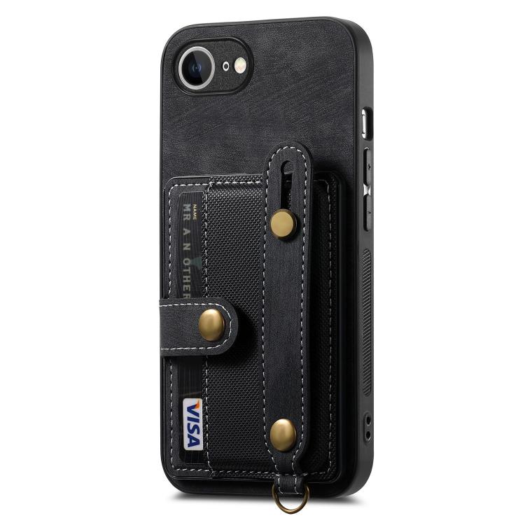 For iPhone 17e / 16e Retro Cross Wristband Wallet Leather Back Phone Case