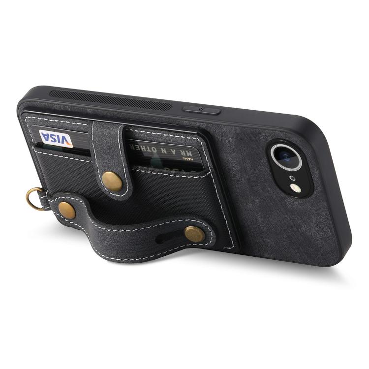 For iPhone 17e / 16e Retro Cross Wristband Wallet Leather Back Phone Case