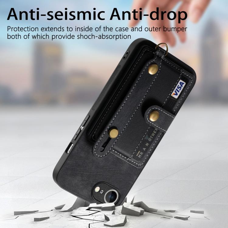 For iPhone 17e / 16e Retro Cross Wristband Wallet Leather Back Phone Case