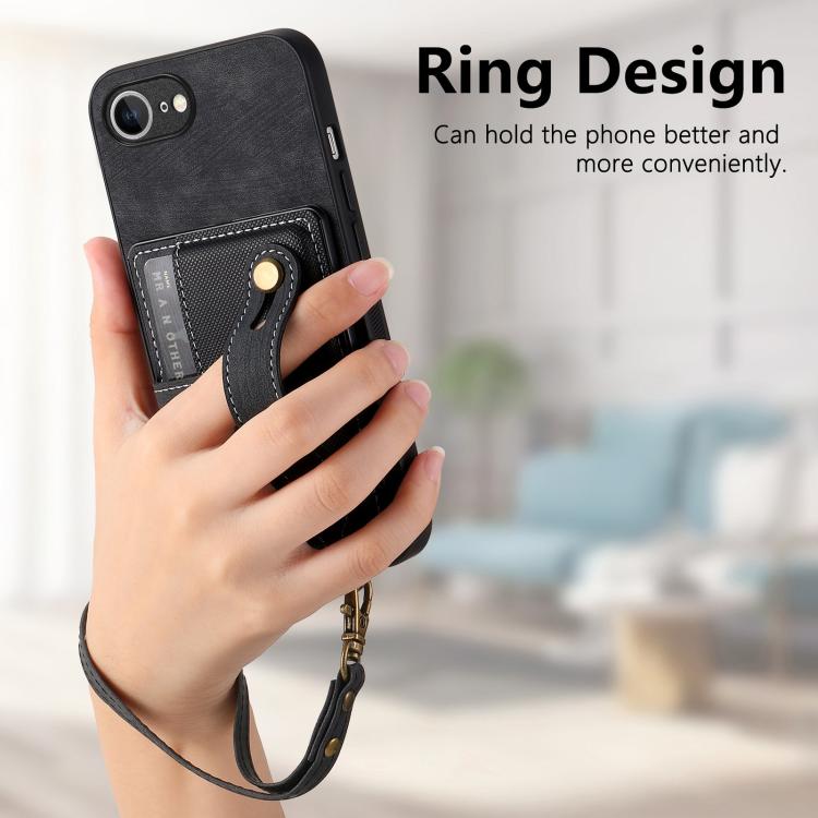 For iPhone 17e / 16e Retro Cross Wristband Wallet Leather Back Phone Case
