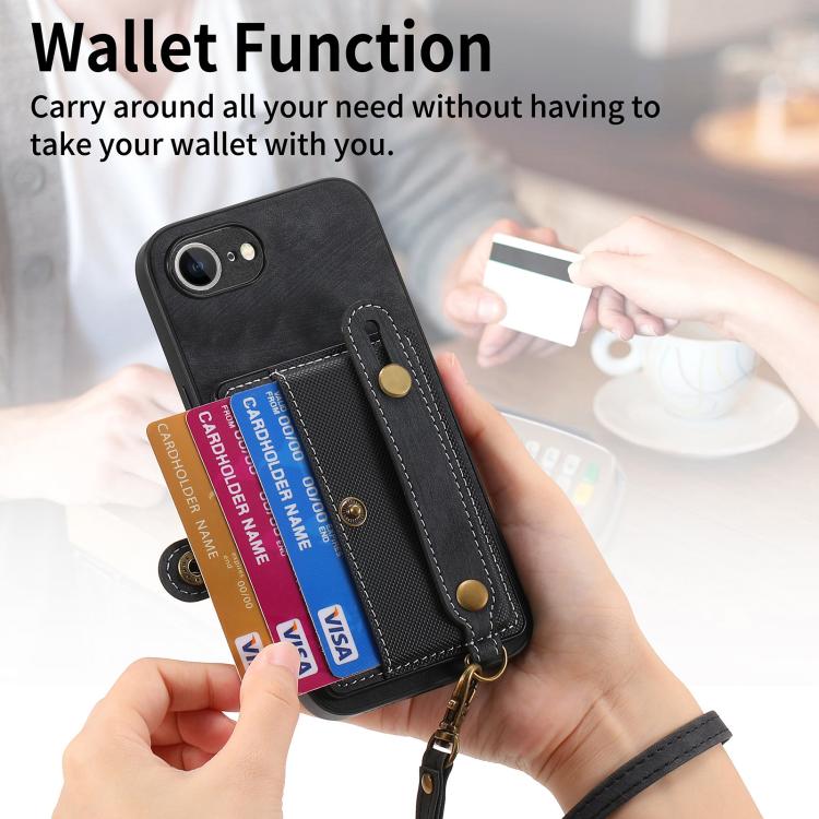 For iPhone 17e / 16e Retro Cross Wristband Wallet Leather Back Phone Case
