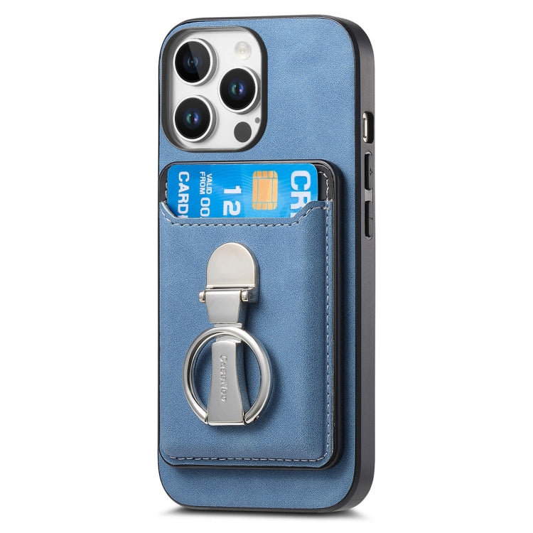 For iPhone 16 Pro Max Retro Folding Ring Holder Card Bag MagSafe Phone Case