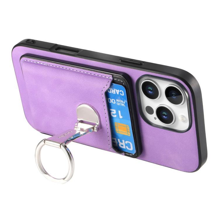 For iPhone 15 Retro Folding Ring Holder Card Bag MagSafe Phone Case