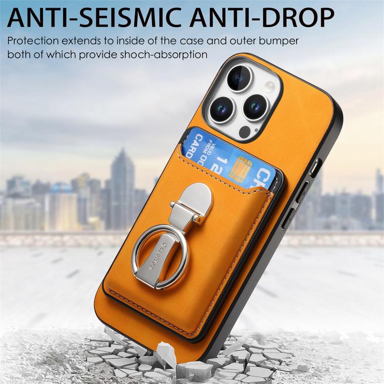 For iPhone 15 Plus Retro Folding Ring Holder Card Bag MagSafe Phone Case