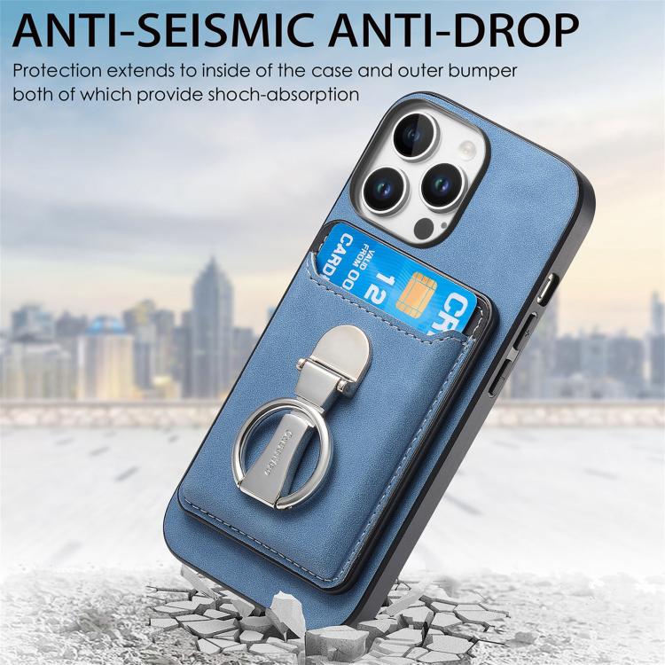 For iPhone 15 Plus Retro Folding Ring Holder Card Bag MagSafe Phone Case