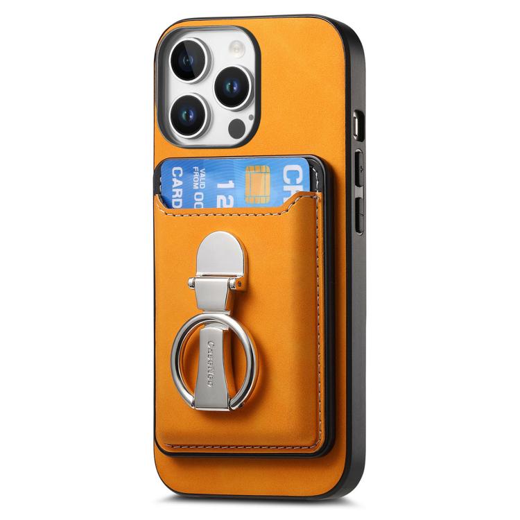 For iPhone 14 Retro Folding Ring Holder Card Bag MagSafe Phone Case