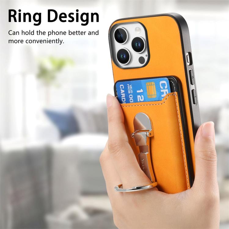For iPhone 14 Retro Folding Ring Holder Card Bag MagSafe Phone Case