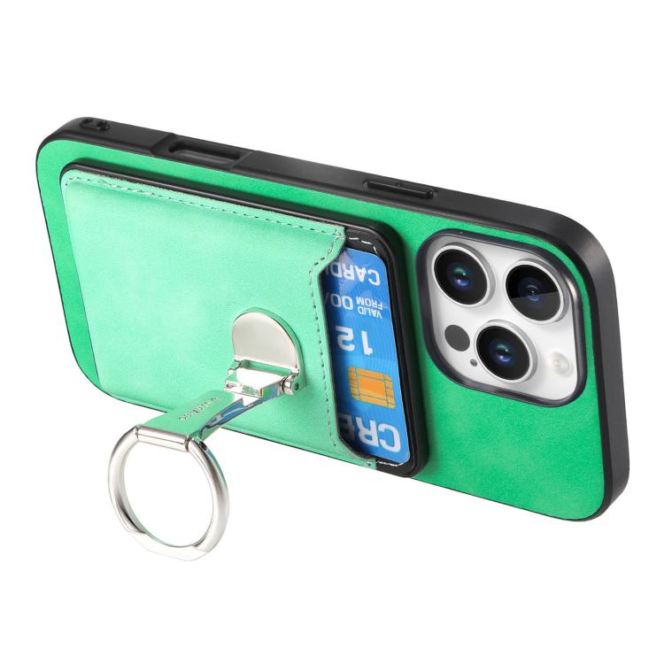 For iPhone 14 Retro Folding Ring Holder Card Bag MagSafe Phone Case