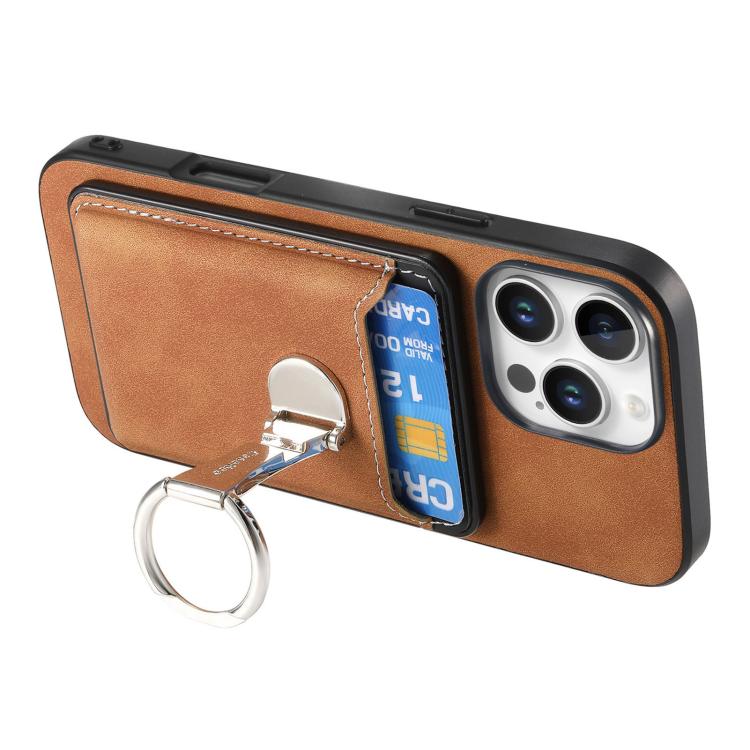For iPhone 14 Plus Retro Folding Ring Holder Card Bag MagSafe Phone Case