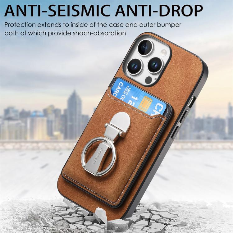 For iPhone 14 Plus Retro Folding Ring Holder Card Bag MagSafe Phone Case