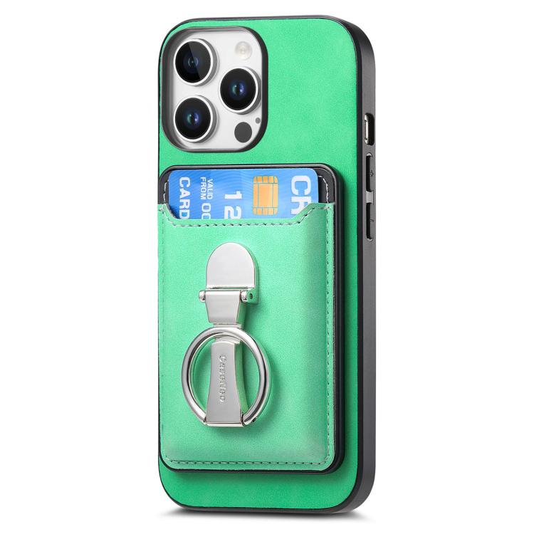 For iPhone 14 Plus Retro Folding Ring Holder Card Bag MagSafe Phone Case