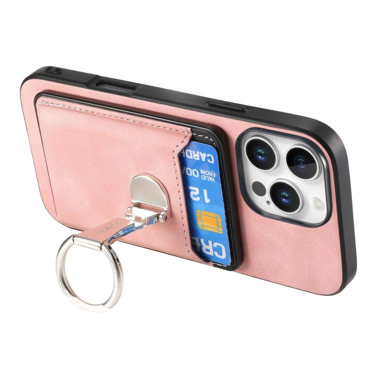 For iPhone 14 Pro Max Retro Folding Ring Holder Card Bag MagSafe Phone Case