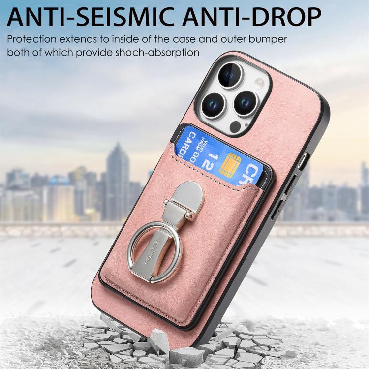 For iPhone 14 Pro Max Retro Folding Ring Holder Card Bag MagSafe Phone Case