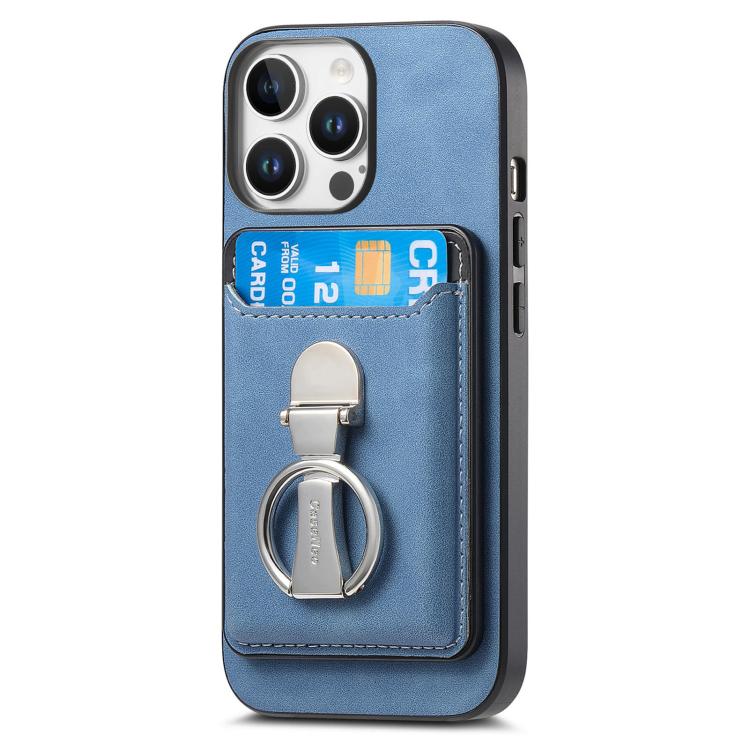 For iPhone 14 Pro Max Retro Folding Ring Holder Card Bag MagSafe Phone Case