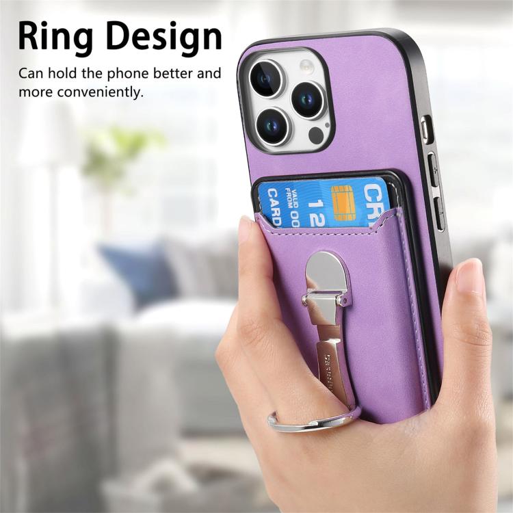 For iPhone 12 Retro Folding Ring Holder Card Bag MagSafe Phone Case