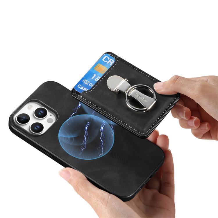 For iPhone 12 Retro Folding Ring Holder Card Bag MagSafe Phone Case