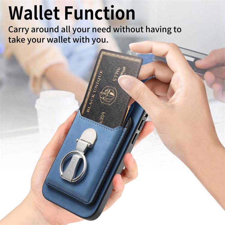 For iPhone 12 Retro Folding Ring Holder Card Bag MagSafe Phone Case
