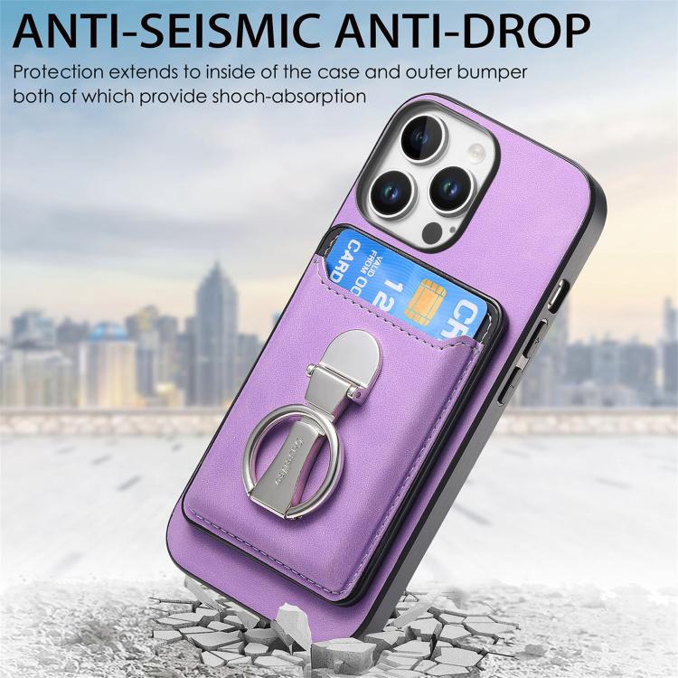 For iPhone 12 Pro Retro Folding Ring Holder Card Bag MagSafe Phone Case