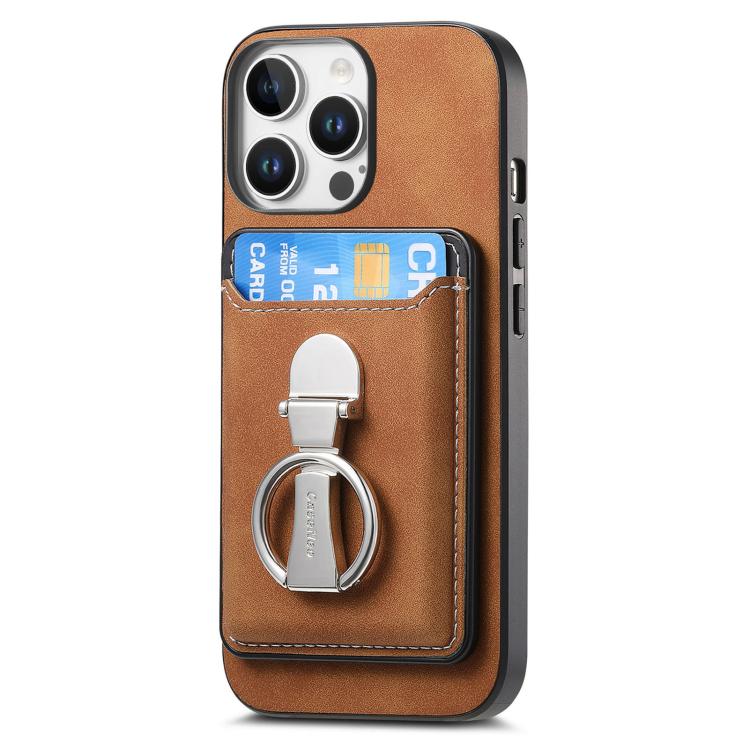 For iPhone 12 Pro Retro Folding Ring Holder Card Bag MagSafe Phone Case