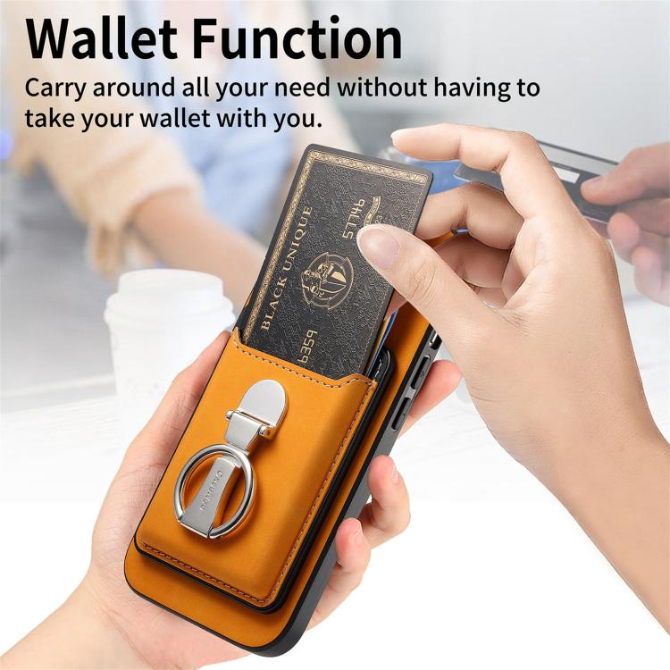 For iPhone 12 Pro Retro Folding Ring Holder Card Bag MagSafe Phone Case