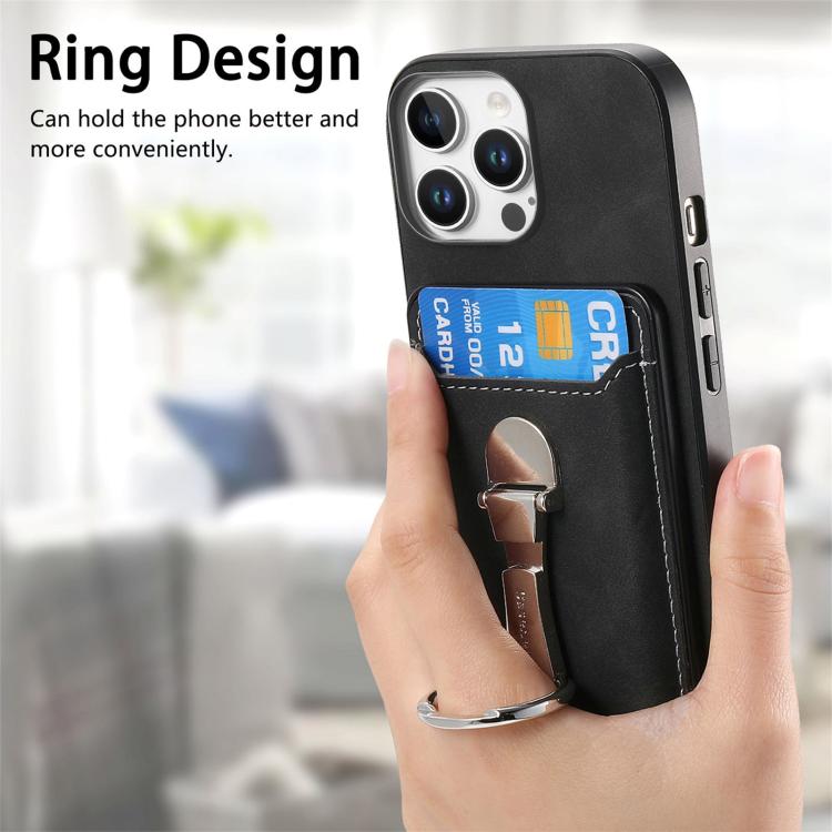 For iPhone 12 Pro Max Retro Folding Ring Holder Card Bag MagSafe Phone Case