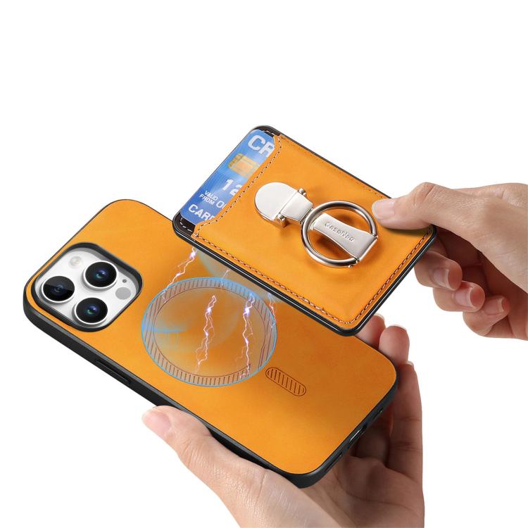 For iPhone 12 Pro Max Retro Folding Ring Holder Card Bag MagSafe Phone Case