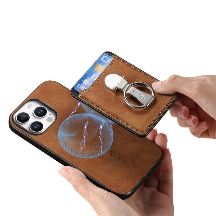 For iPhone 11 Retro Folding Ring Holder Card Bag MagSafe Phone Case