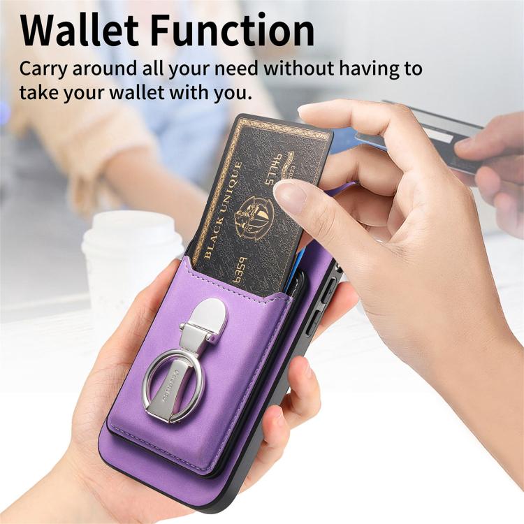 For iPhone 11 Pro Retro Folding Ring Holder Card Bag MagSafe Phone Case