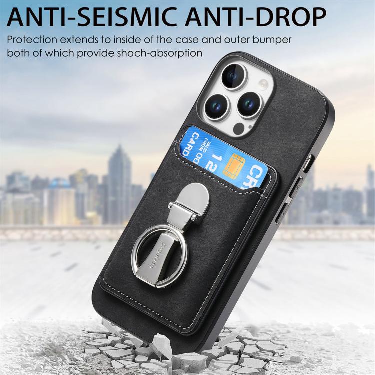 For iPhone 11 Pro Retro Folding Ring Holder Card Bag MagSafe Phone Case