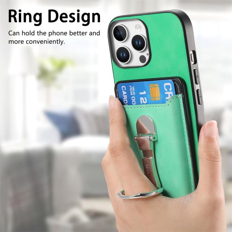 For iPhone 11 Pro Retro Folding Ring Holder Card Bag MagSafe Phone Case