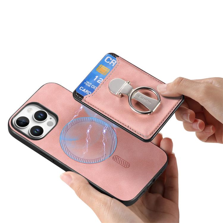For iPhone 11 Pro Retro Folding Ring Holder Card Bag MagSafe Phone Case