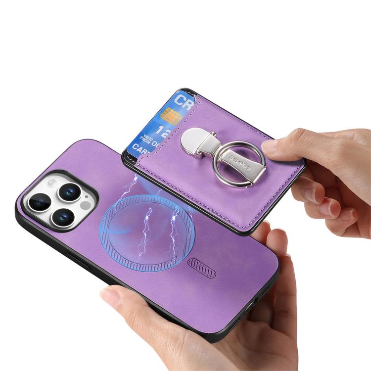 For iPhone 11 Pro Max Retro Folding Ring Holder Card Bag MagSafe Phone Case