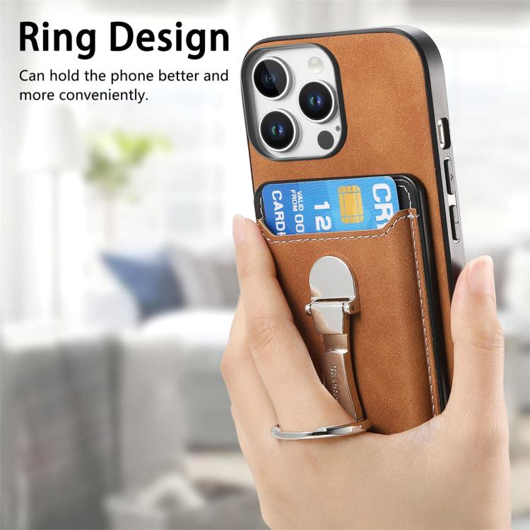 For iPhone 11 Pro Max Retro Folding Ring Holder Card Bag MagSafe Phone Case