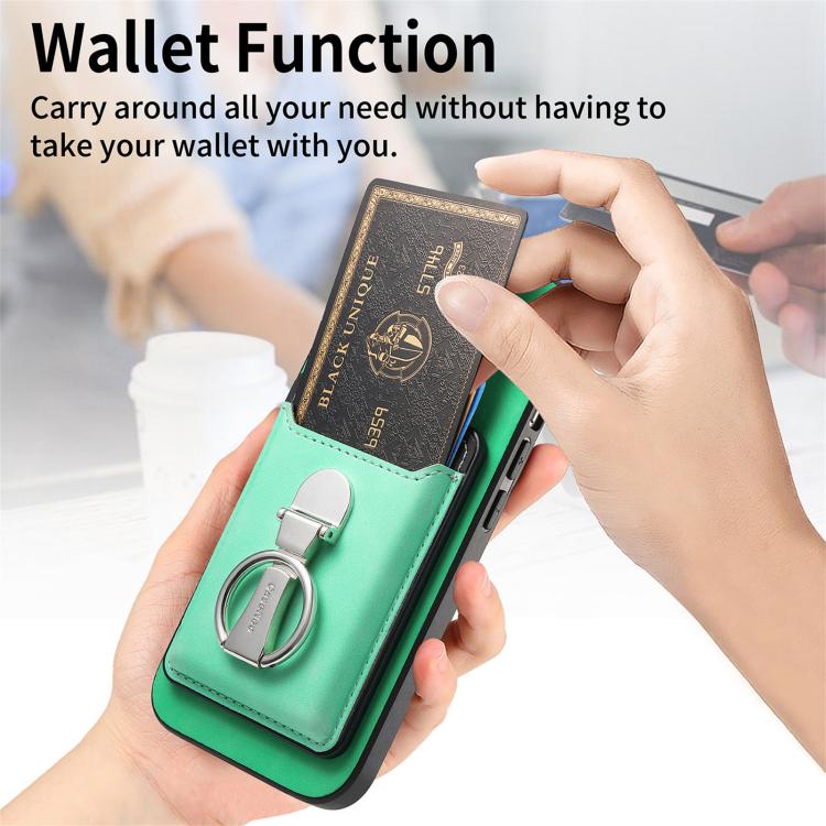 For iPhone 11 Pro Max Retro Folding Ring Holder Card Bag MagSafe Phone Case