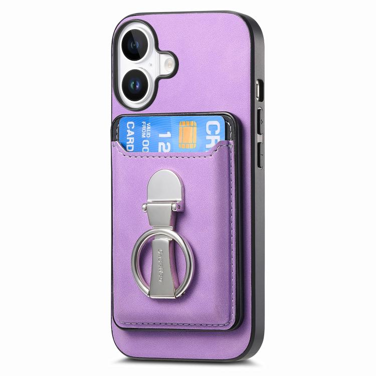 For iPhone 17 Retro Folding Ring Holder Card Bag MagSafe Phone Case