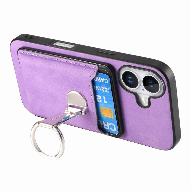 For iPhone 17 Retro Folding Ring Holder Card Bag MagSafe Phone Case