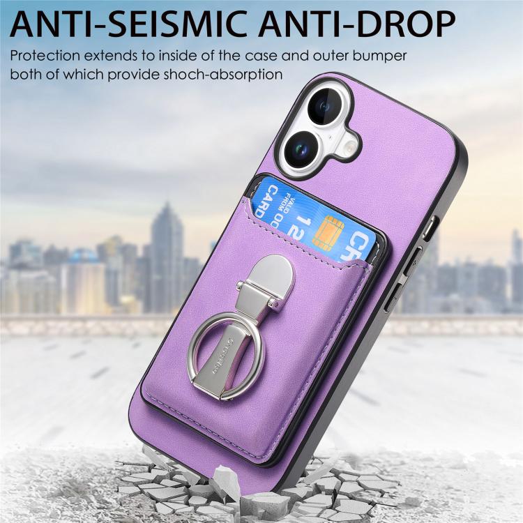 For iPhone 17 Retro Folding Ring Holder Card Bag MagSafe Phone Case