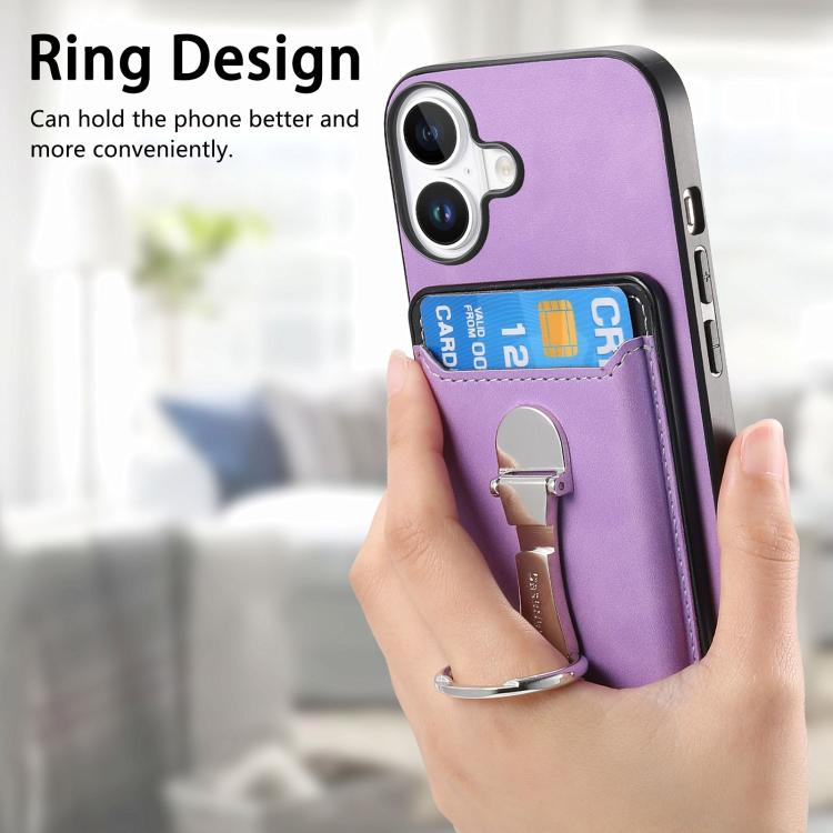 For iPhone 17 Retro Folding Ring Holder Card Bag MagSafe Phone Case