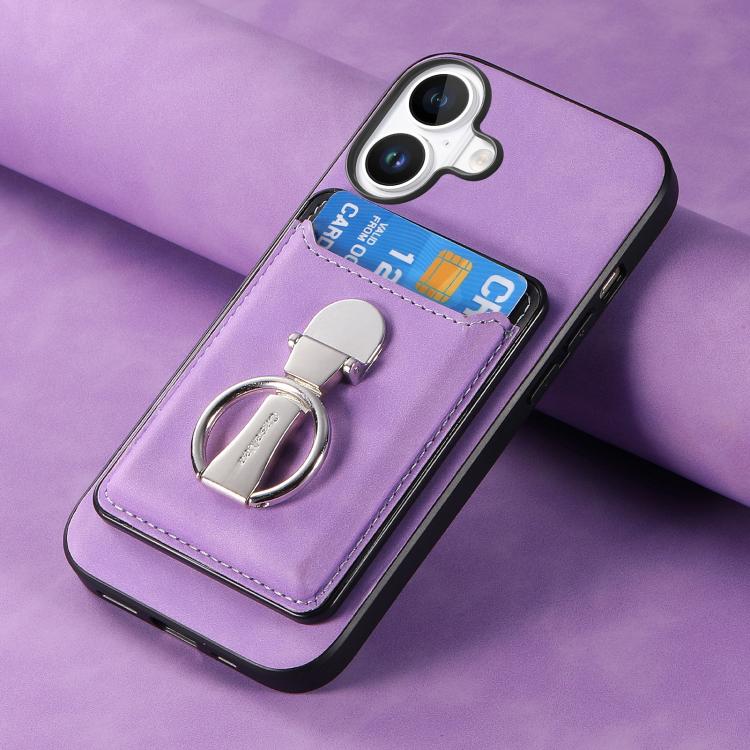 For iPhone 17 Retro Folding Ring Holder Card Bag MagSafe Phone Case