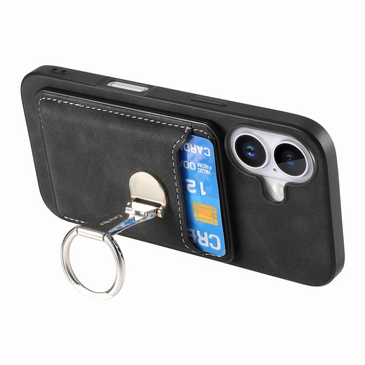 For iPhone 17 Retro Folding Ring Holder Card Bag MagSafe Phone Case